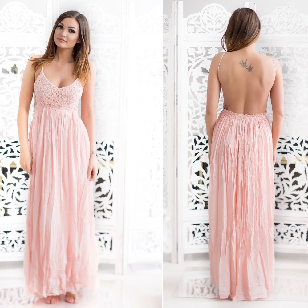 Pink Lily Blush Backless Maxi Dress